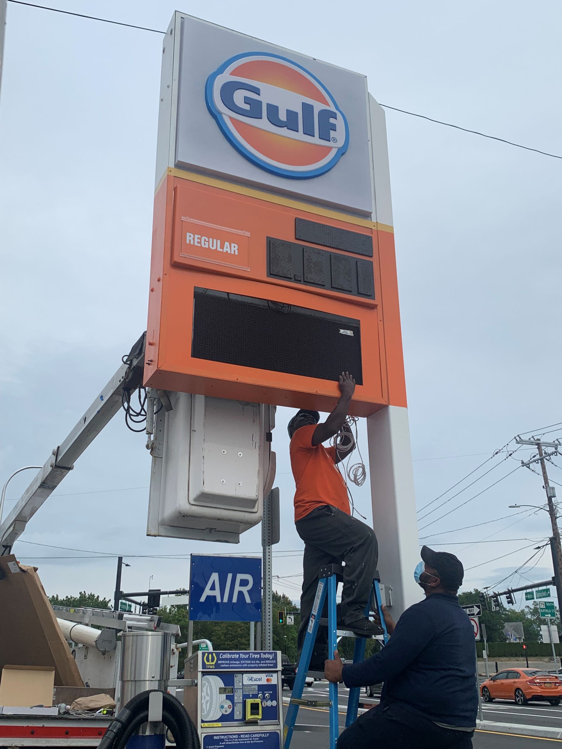 GAS Stations LED Digital Price Signs .GAS Stations- LED Digital Price Signs.LED Gas Station Pump Toppers.LED petrol pump toppers displaying fuel prices and promotional ads at a modern fuel station.led signs