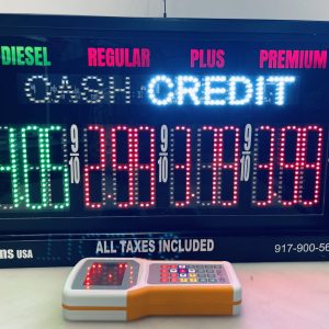 Bright LED petrol pump toppers displaying fuel prices and promotional ads at a modern fuel station.Gasoline pump Gas- Pump Advertising Gas & Fuel Pump Signage - Gas Pump Advertising .