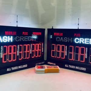 Bright LED petrol pump toppers displaying fuel prices and promotional ads at a modern fuel station.Gasoline pump Gas- Pump Advertising Gas & Fuel Pump Signage - Gas Pump Advertising .