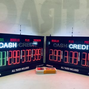 Bright LED petrol pump toppers displaying fuel prices and promotional ads at a modern fuel station.Gasoline pump Gas- Pump Advertising Gas & Fuel Pump Signage - Gas Pump Advertising .