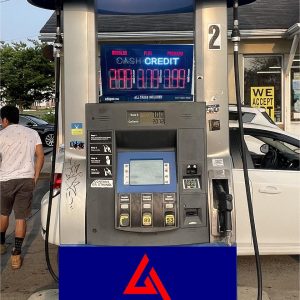 GAS Stations LED Digital Price Signs .GAS Stations- LED Digital Price Signs.LED Gas Station Pump Toppers.LED petrol pump toppers displaying fuel prices and promotional ads at a modern fuel station.